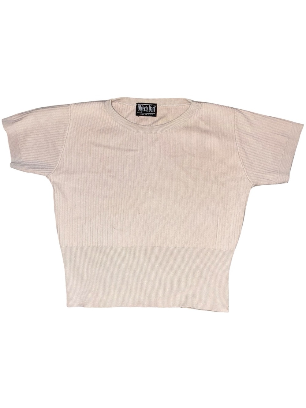 Vintage Objets d'Art Cream Ribbed Knit Short Sleeve Top